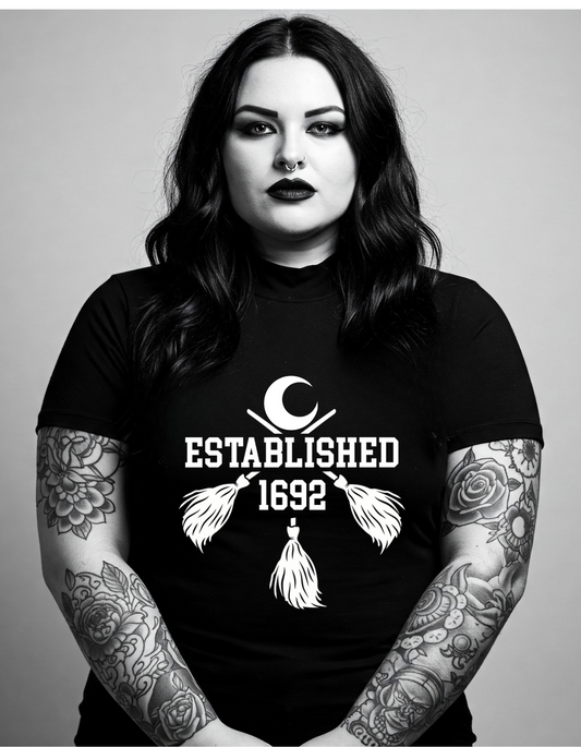 Established 1692 Witch T Shirt Black Witch Goth Gothic T-Shirt Cotton Unisex