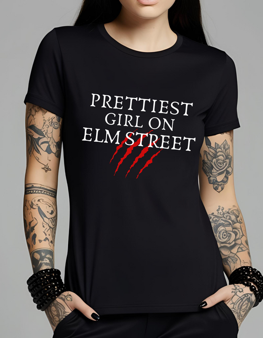 PRETTIEST GIRL ON ELM STREET Horror Movie Goth Gothic T-Shirt Cotton Unisex