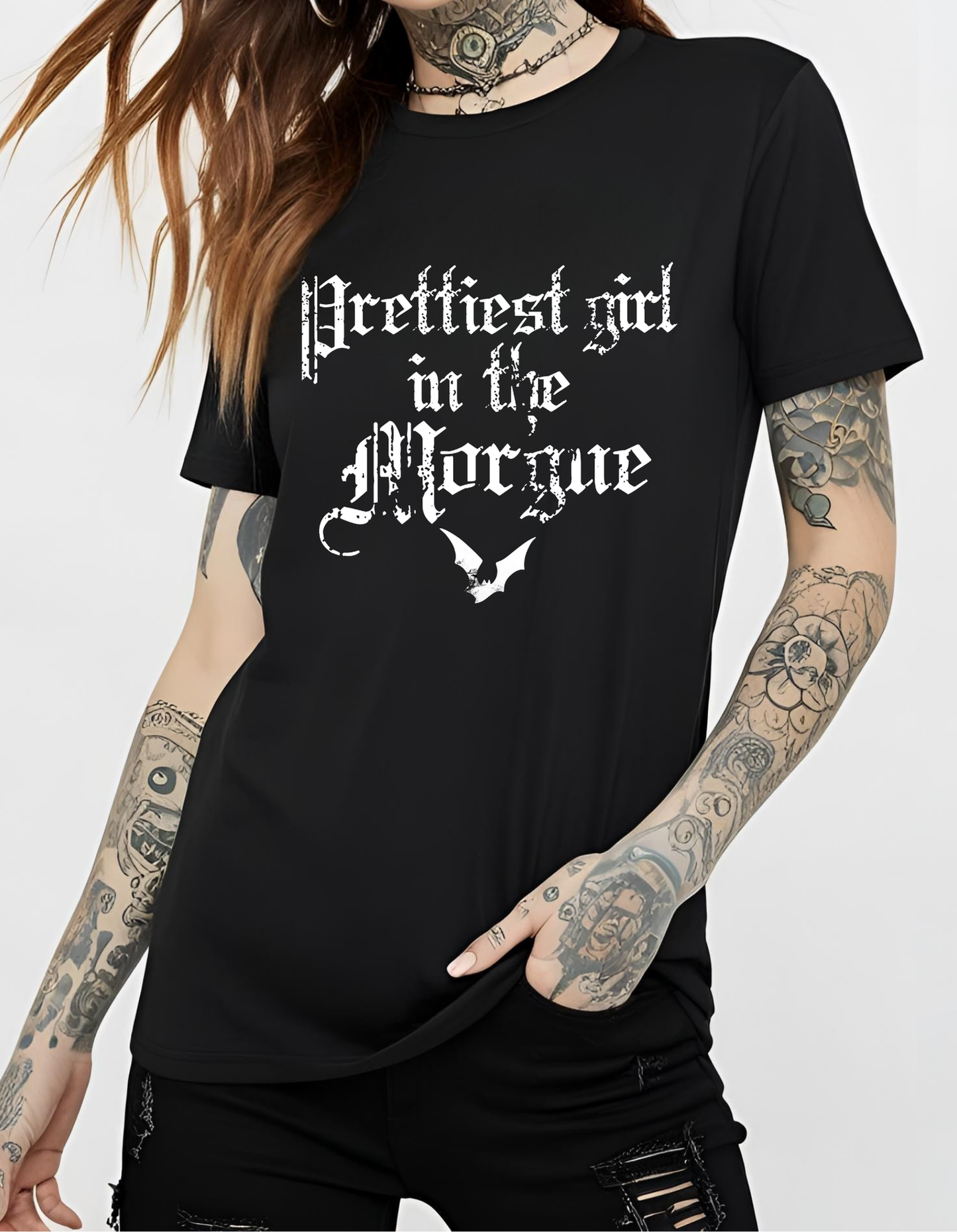 Best Selling Prettiest Girl in the Morgue Tee Goth Gothic T-Shirt Cotton Unisex
