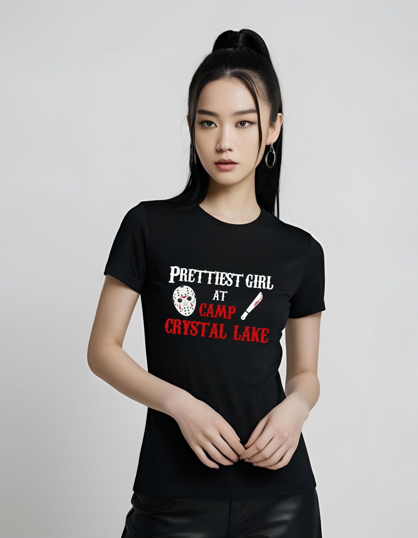 Prettiest girl at CAMP CRYSTAL LAKE Horror Movie Goth Gothic T-Shirt Cotton Unisex