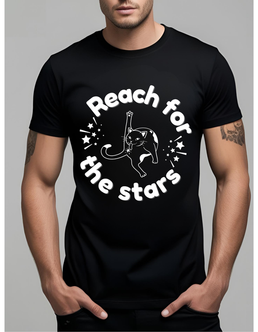 Reach for the Stars Funny Cat T-Shirt Cat Lover Unisex Cotton