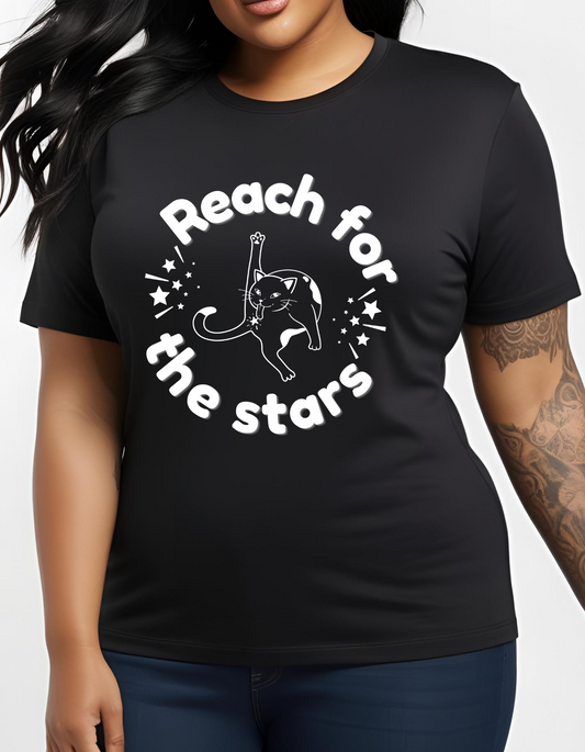 Reach for the Stars Funny Cat T-Shirt Cat Lover Unisex Cotton