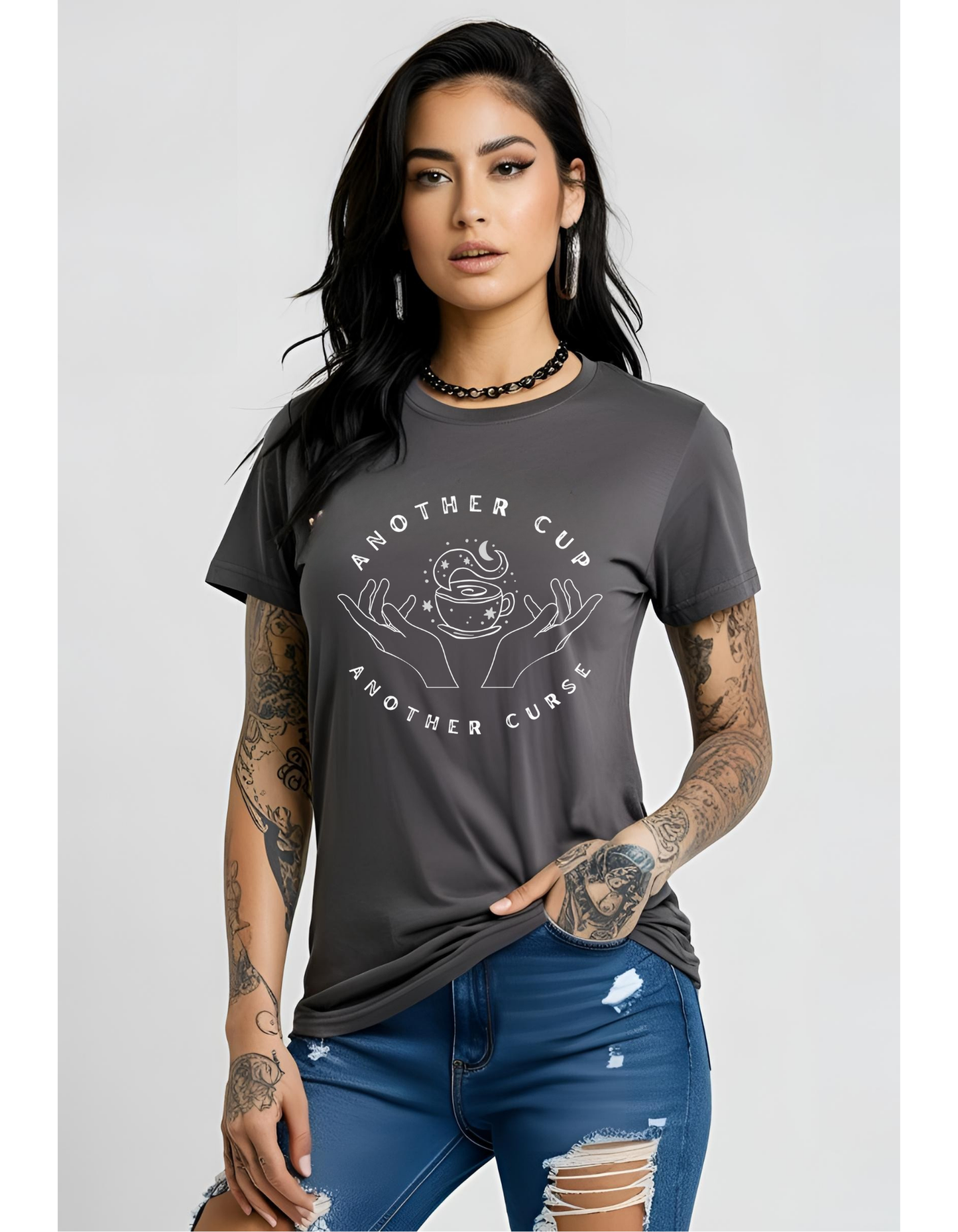 Another Cup Another Curse Tee- Smoke Grey Goth Gothic T-Shirt Cotton Unisex